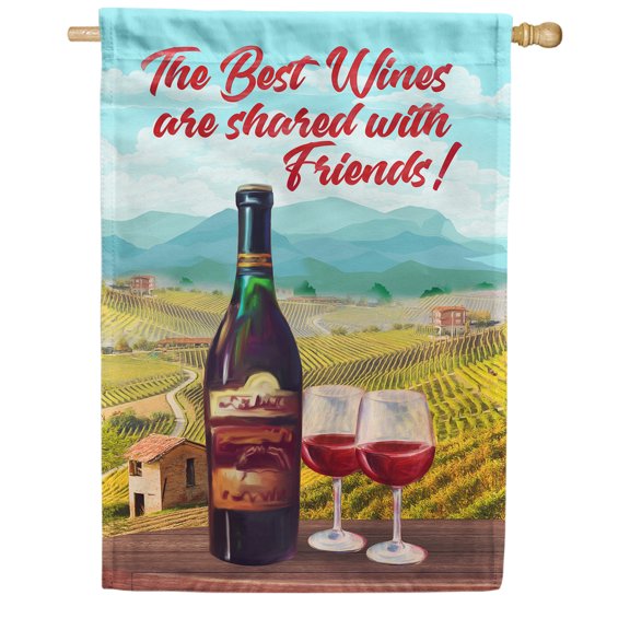 America Forever The Best Wines are Shared With Friends Summer House Flag 28 x 40 inches Drink Happy Hour Grapes Funny Vineyard Double Sided Seasonal Yard Outdoor Decorative Rustic House Flag