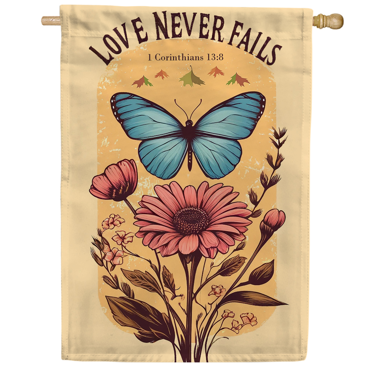 America Forever Bible Verse House Flag, 28 x 40 inch Double Sided, Love Never Fails,1 Corinthians 13:8, Scripture Bible Verse Outdoor Decor, Holiday Outside Decorations Yard Flag