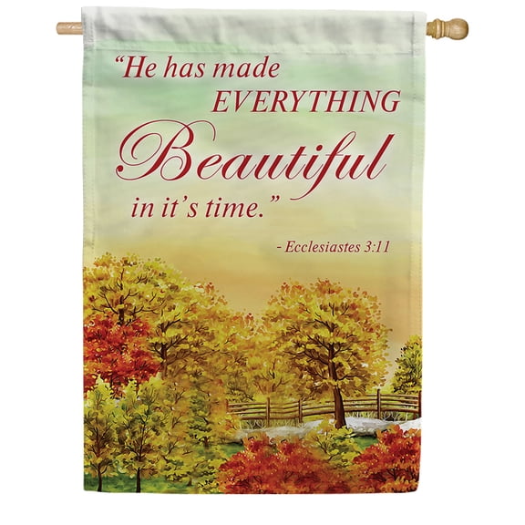 America Forever Bible Verse House Flag - 28 x 40 inch -Ecclesiastes 3:11 Everything Is Beautiful - Christian Quotes Religious Outdoor Yard Decorative Inspirational Faith Flag