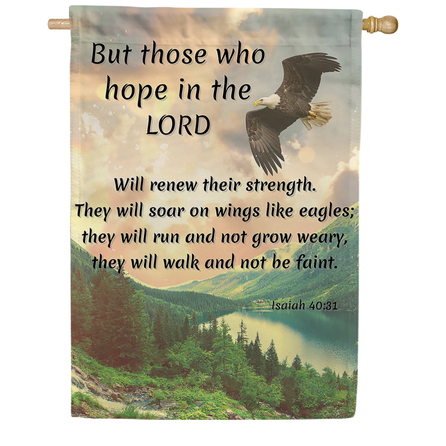 America Forever Bible Verse House Flag - 28 x 40 inch -Isaiah 40:31 Hope In The Lord - Christian Quotes Religious Outdoor Yard Decorative Inspirational Faith Flag
