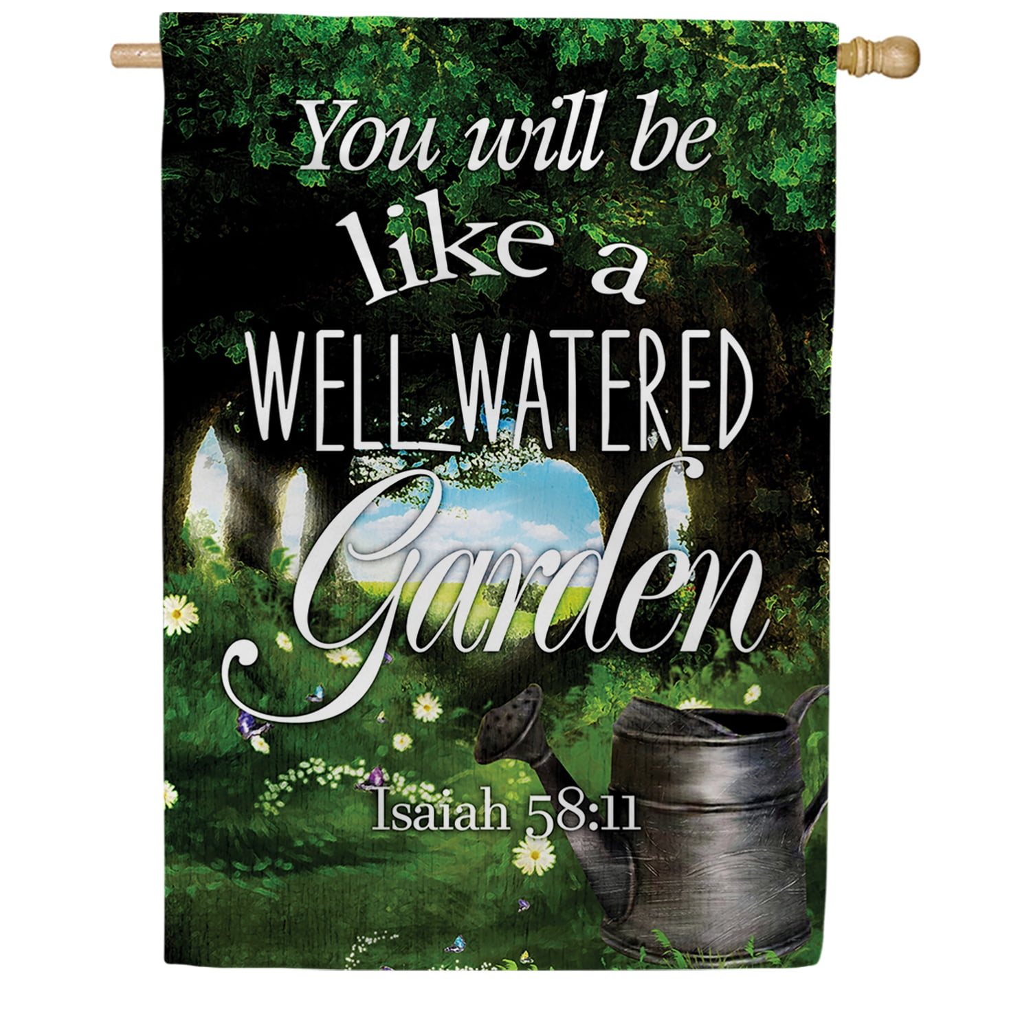 America Forever Bible Verse House Flag - 28 x 40 inch -Isaiah 58:11 You will be Like a Well Watered Garden - Christian Quotes Religious Outdoor Yard Decorative Inspirational Faith Flag