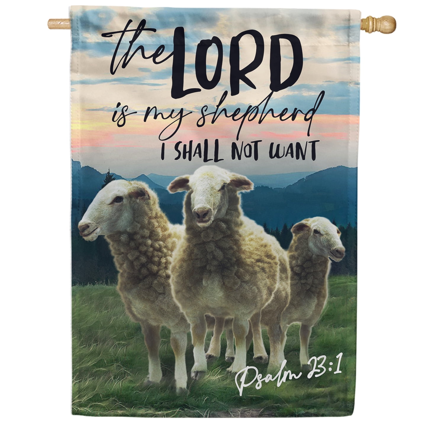 America Forever Lord Is My Shepherd Double Sided House Flag, 28 x 40 inch, Psalm Scripture Sheep Flock, Peaceful Farm Religious Outdoor Decorations Banner