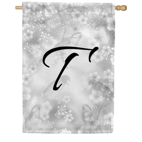 America Forever Bird Dreams Monogram T House Flag, 28 x 40 inch Double Sided, Letter T Flag with Birds, Nature Design, Spring Summer Home Decor, Personalized Yard Art