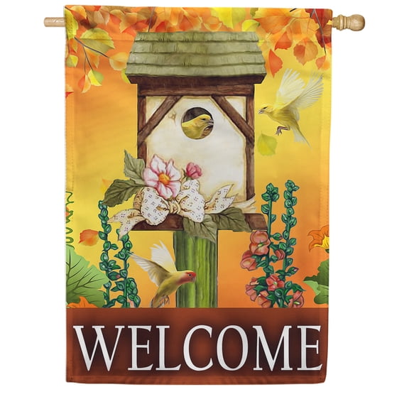 America Forever Birdhouse House Flag, 28 x 40 inches Double Sided, Welcome House Flags, Fall Birds Decor, Autumn Seasonal Outdoor, Holiday Outside Yard Decorations