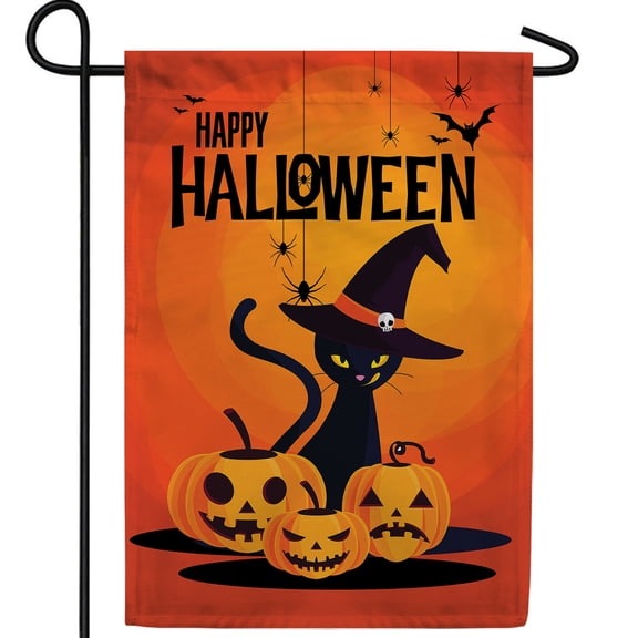 America Forever Black Kitty Halloween Garden Flag Double Sided Vertical 12.5 x 18 inches for Outdoor, Yard, Lawn, Balcony, Garden Halloween Pumpkin Lawn Decor Bats, Spiders
