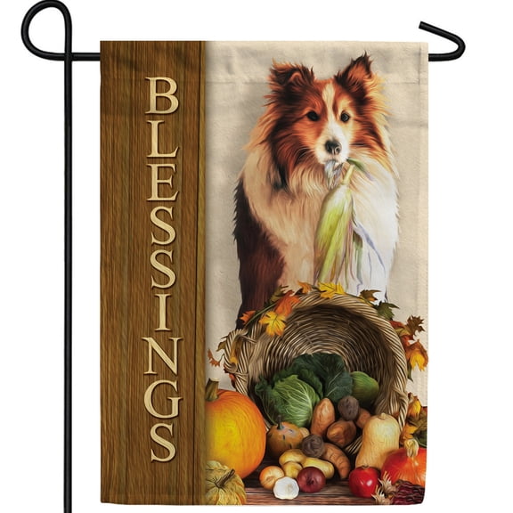 America Forever Blessings Dog Garden Flag, 12.5 x 18 inches Double Sided, Fall Harvest Cornucopia with Dog, Autumn Seasonal Outdoor Flags for Yard, Lawn, and Garden