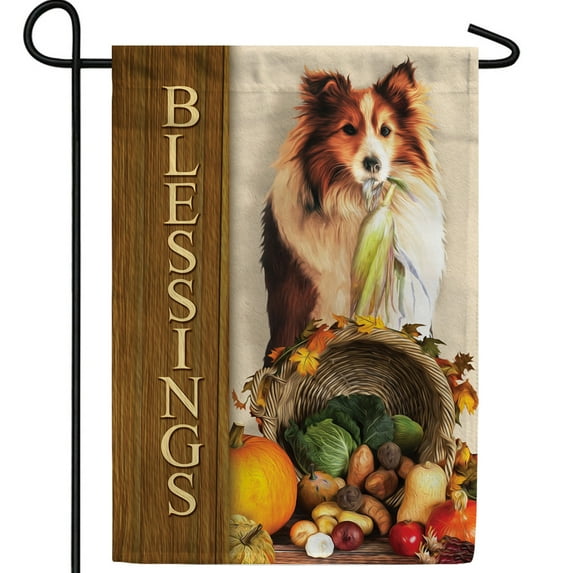 America Forever Blessings Dog Garden Flag, 12.5 x 18 inches Double Sided, Fall Harvest Cornucopia with Dog, Autumn Seasonal Outdoor Flags for Yard, Lawn, and Garden