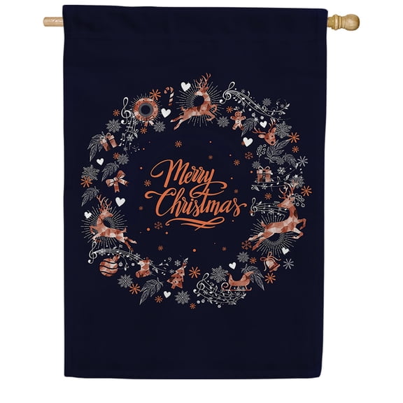 America Forever Blue Christmas House Flag, 28 x 40 inch Double Sided, Holiday Banner, Merry Wreath Reindeer Gingerbread Stockings Navy Outdoor Decor, Festive Yard Flag