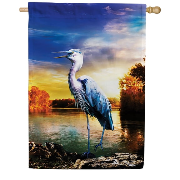 America Forever Blue Heron Summer House Flag 28 x 40 inches Exotic Bird Crane Lake Sunset Wildlife Country Double Sided Seasonal Yard Outdoor Decorative Water Bird House Flag