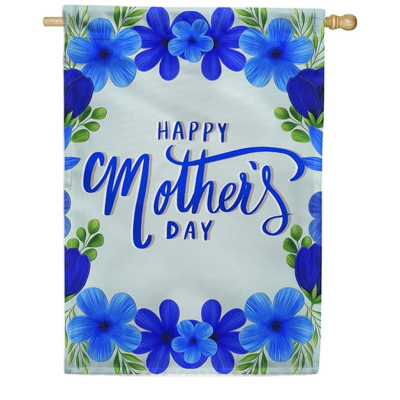 America Forever Bluetiful Mothers Day House Flag, 28 x 40 inch Double Sided, Happy Mothers Day Blue Flowers Tropical, Holiday Outdoor Yard Decorative Spring Flag