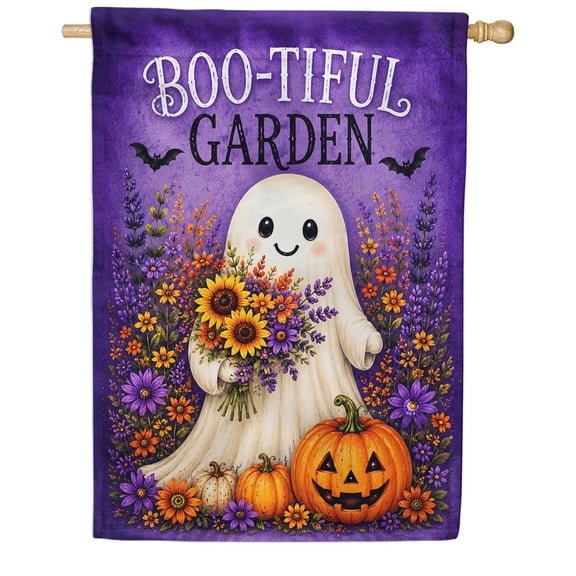 America Forever Boo-tiful Garden Ghost Halloween Flag, 28 x 40 inch Double Sided, Cute Ghost Pumpkin Sunflower Fall Decor, Spooky Seasonal Outdoor House Flag