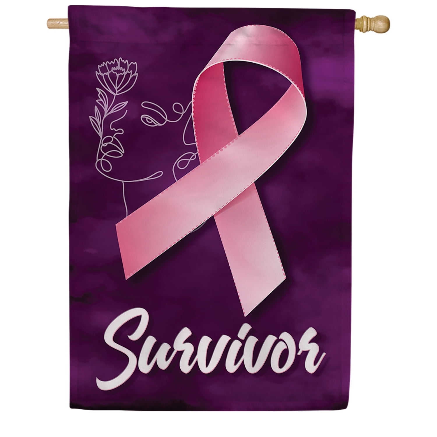 America Forever Breast Cancer Survivor House Flag, 28 x 40 inch Double Sided, Pink Ribbon Awareness Banner, Cancer Support Decor, Outdoor Yard Decoration, Survivor Strength Display