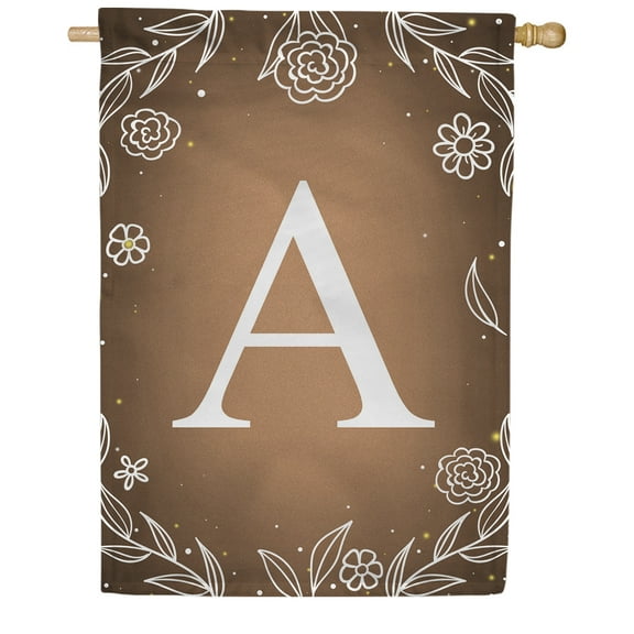 America Forever Bronze Floral Monogram A House Flag, 28 x 40 inch Double Sided, Elegant White Letter A Flag, Botanical Decorative Outdoor Yard Art, Fall Home Decor, Housewarming Gift