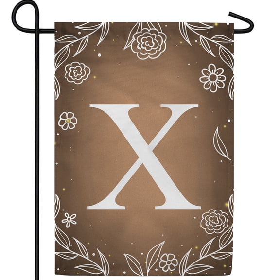 America Forever Bronze Floral Monogram X Garden Flag, 12.5 x 18 inch Double Sided, Elegant White Letter X Flag, Botanical Decorative Outdoor Yard Art, Fall Home Decor, Housewarming Gift