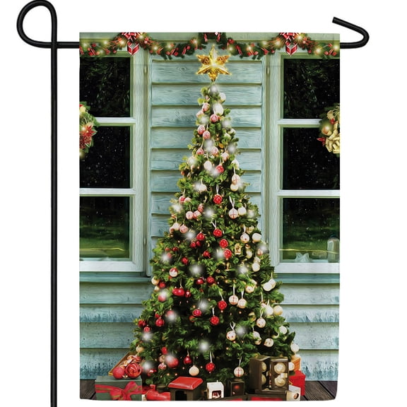 America Forever Cabin Christmas Double Sided Garden Flag, 12.5 x 18 inch, Colorful Holiday Tree Festive Winter, Seasonal Outdoor Decorations Yard Banner Vibrant Colors