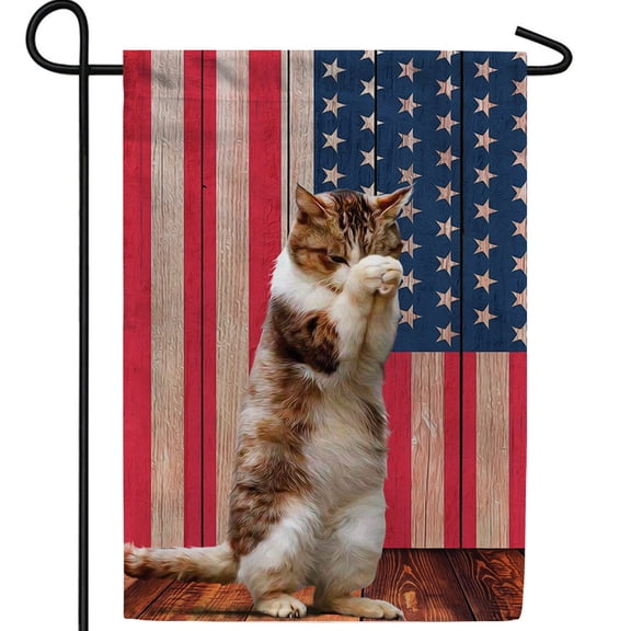 America Forever Cat Praying Garden Flag, 12.5 x 18 inch Double Sided, Patriotic Praying Cat USA Flag Religious, Pet Lover Outdoor Yard Decorative Flag