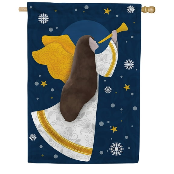 America Forever Christmas Angel Trumpet House Flag, 28 x 40 inch Double Sided, Angel Snowflakes Stars Banner, Religious Holiday Outdoor Decor, Winter Yard Decorations Flag