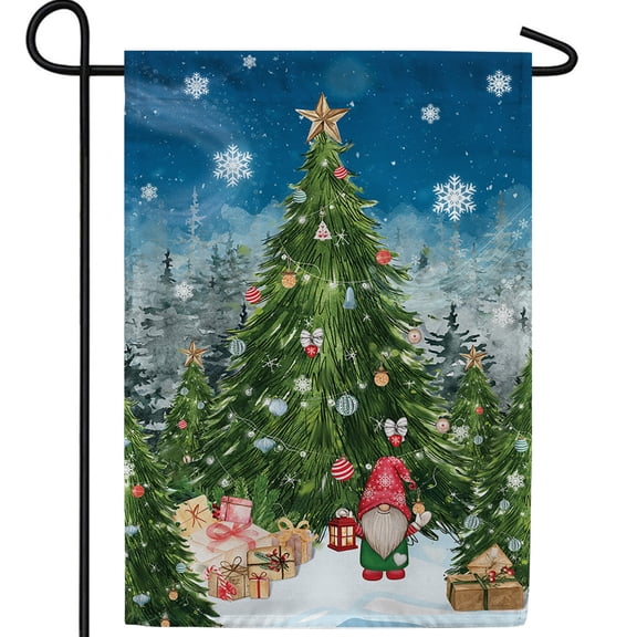 America Forever Christmas In Gnomeland Garden Flag, 12.5 x 18 inch Double Sided, Christmas Trees Ornaments Presents, Happy Gnome Waving, Holiday Festive Banner, Outdoor Decoration Charming