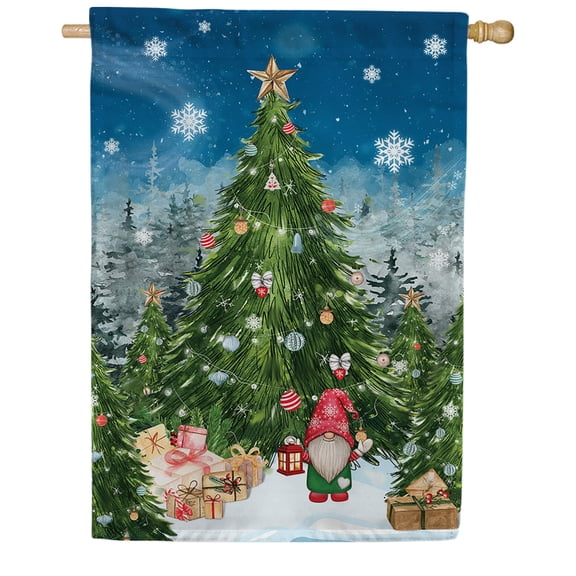 America Forever Christmas In Gnomeland House Flag, 28 x 40 inch Double Sided, Christmas Trees Ornaments Presents, Happy Gnome Waving, Holiday Festive Banner, Outdoor Decoration Charming