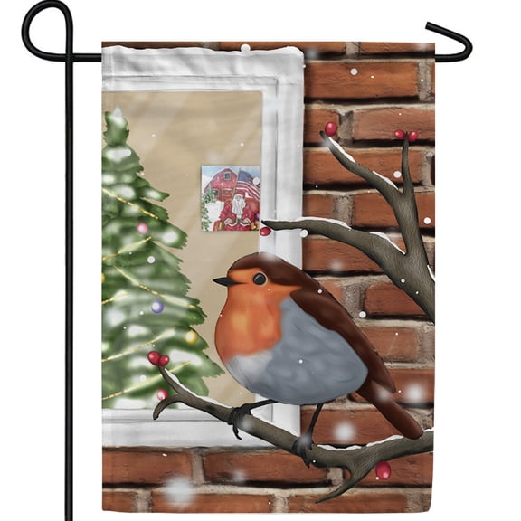 America Forever Christmas Robin Perch Garden Flag, 12.5 x 18 inch Double Sided, Robin Bird Banner, Christmas Tree Window Outdoor Decor, Winter Wildlife Yard Decorations, Holiday Scene Design