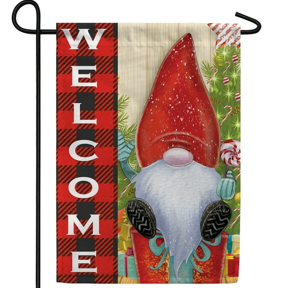 America Forever Christmas Welcome Gnome Garden Flag 12.5 x 18 inch Christmas Tree Farmhouse Winter Flag for Outside Holiday Seasonal Yard Outdoor Decor