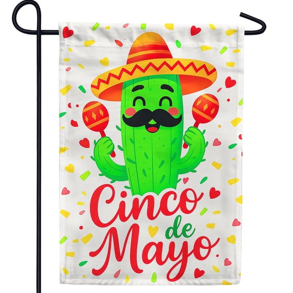America Forever Cinco de Mayo Cactus Garden Flag, 12.5 x 18 inch Double Sided, Mexican Fiesta Banner, Sombrero Maraca Celebration Outdoor Yard Decorations