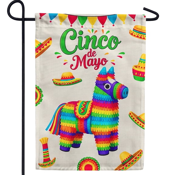 America Forever Cinco de Mayo Piata Garden Flag, 12.5 x 18 inch Double Sided, Mexican Fiesta Banner, Rainbow Burro Sombrero Balloon Party Outdoor Yard Decorations