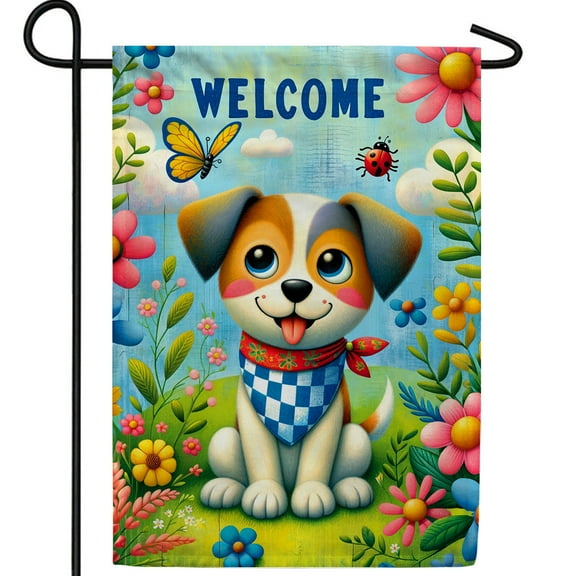 America Forever Colorful Dog Welcome Garden Flag, 12.5 x 18 inch Double Sided, Cheerful Pup Banner, Spring Flowers and Playful Puppy Flags, Dog Spring Summer Seasonal Outdoor Decorative for Lawn