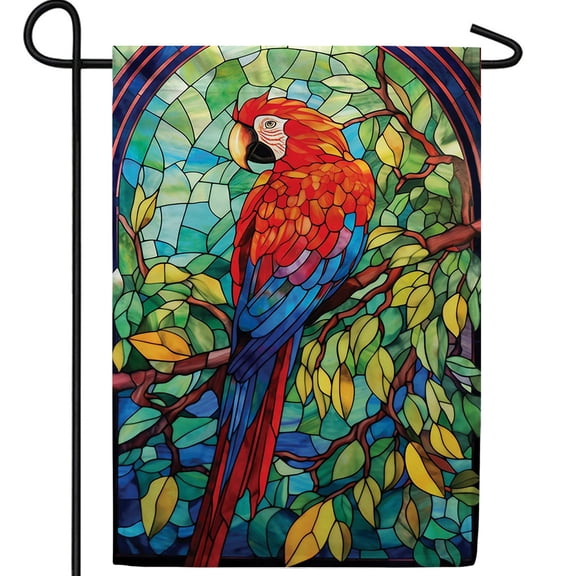 America Forever Colorful Glass Parrot Garden Flag, 12.5 x 18 inch Double Sided, Stained Glass Macaw Tropical, Exotic Bird Colorful Outdoor Decorative Flag