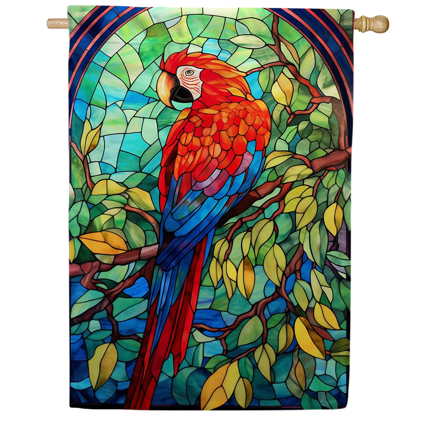 America Forever Colorful Glass Parrot House Flag, 28 x 40 inch Double Sided, Stained Glass Macaw Tropical, Exotic Bird Colorful Outdoor Decorative Flag