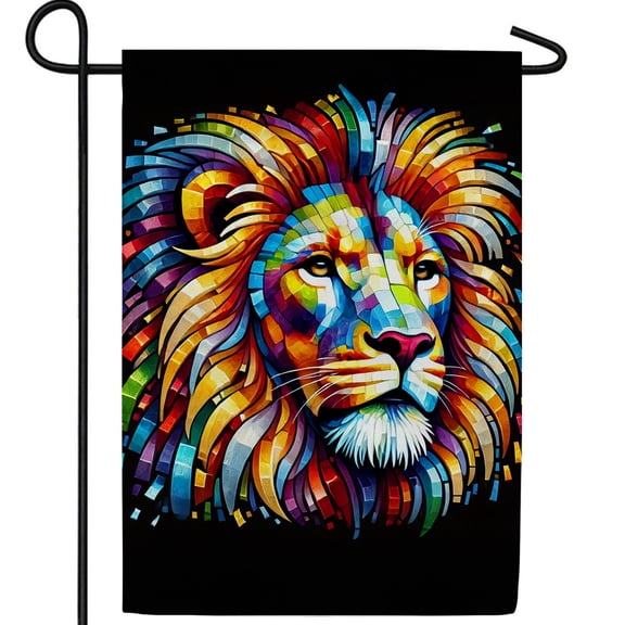 America Forever Colorful Lion Pride Garden Flag, 12.5 x 18 inch Double Sided, Farmhouse Mosaic Lion, Lions Lovers Gift Ideas, Animal Themed Outdoor Decorative for Lawn and Garden Dcor