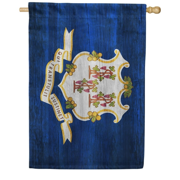 America Forever Connecticut State Flag 28 x 40 Inch Double Sided Outdoor Yard Decorative USA Vintage Wood State of Connecticut House Flag, Made in the USA
