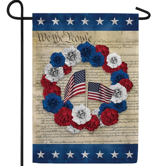 America Forever Constitution of America We the People Garden Flag 12.5 x 18 inch Double Sided Red White Blue Patriotic Floral Wreath 4th of July Memorial Independence Day Yard Outdoor USA Decoration
