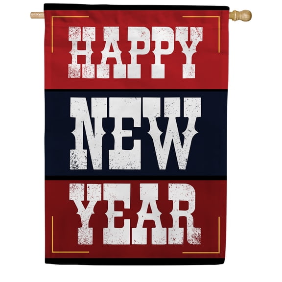 America Forever Country New Year House Flag, 28 x 40 inch Double Sided, Blue Red Stripes Patriotic Banner, Happy New Year Celebration, Holiday Outside Decorations Yard Flag