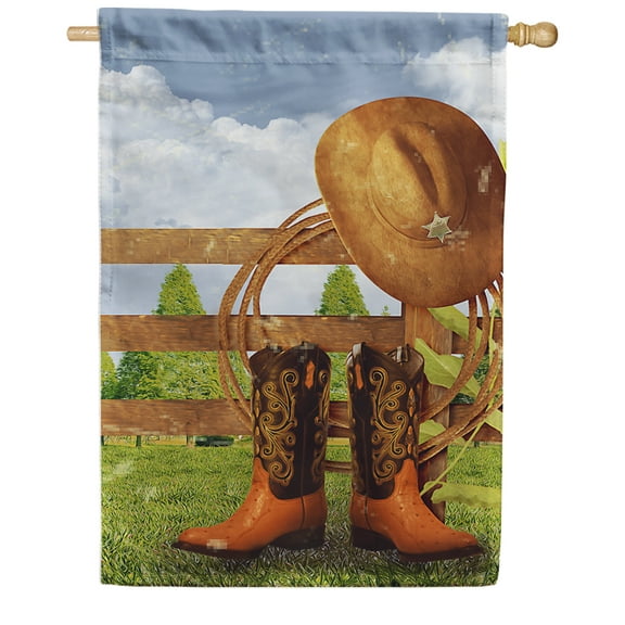America Forever Cowboy Boots Summer House Flag 28 x 40 inches Country Farm Boots Hat Lasso Double Sided Seasonal Yard Outdoor Decorative Rodeo American Rustic House Flag