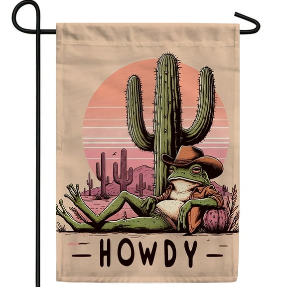 America Forever Cowboy Frog Garden Flag, 12.5x18 inch Double Sided, Cactus Howdy Cowboys, Funny Spring Summer Seasonal Outdoor Decoration for Yard and Lawn