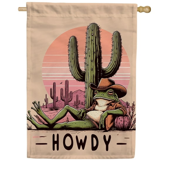 America Forever Cowboy Frog House Flag, 28x40 inch Double Sided, Cactus Howdy Cowboys, Funny Spring Summer Seasonal Outdoor Decoration for Yard and Lawn