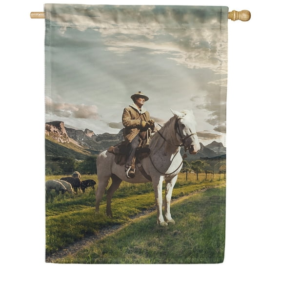 America Forever Cowboy Riding Horse Summer House Flag 28 x 40 inches Country Life Farm Animal Brown Horse Hat Boots Double Sided Seasonal Yard Outdoor Decorative Rustic House Flag