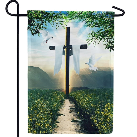 America Forever Cross Easter Day Garden Flag 12.5 x18 inch Double Sided He is Risen Flowers Farmhouse Doves Small Spring Holiday Easter Day Flags for Outdoor Yard Lawn Decoration