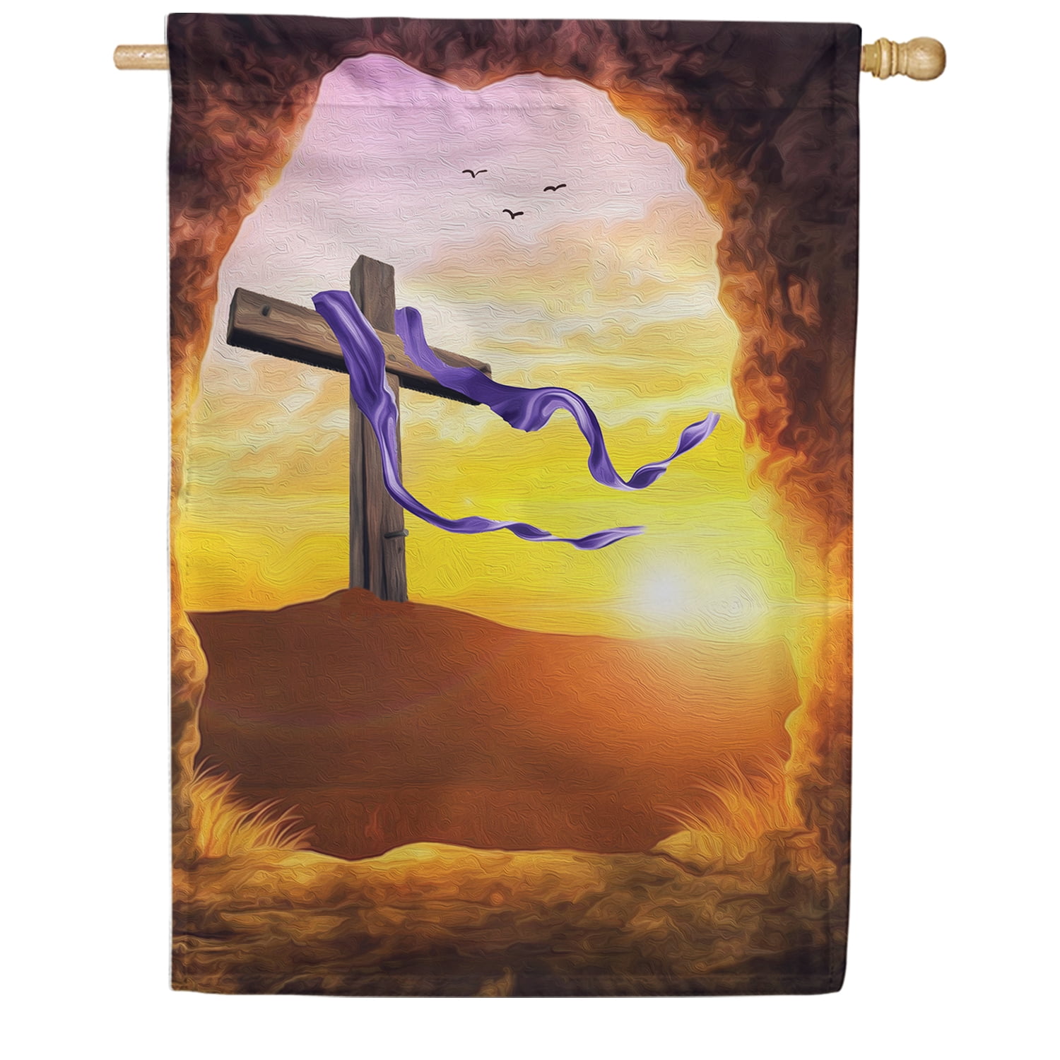 Easter Sunrise Religious House Flag with Cross and Doves