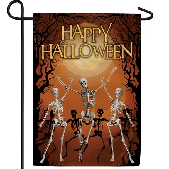 America Forever Dancing Skeletons Garden Flag Double Sided 12.5 x 18 inches Happy Halloween Yard Porch Outdoor Decoration Full Moon Graveyard Garden Flag for Halloween Outdoor Decorations