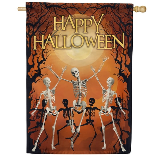 America Forever Dancing Skeletons House Flag 28 x 40 inches Happy Halloween Double-Sided Flags for Outdoor Decoration Holiday Yard Outdoor Decorative Double Sided Spooky Haunted House House Flag
