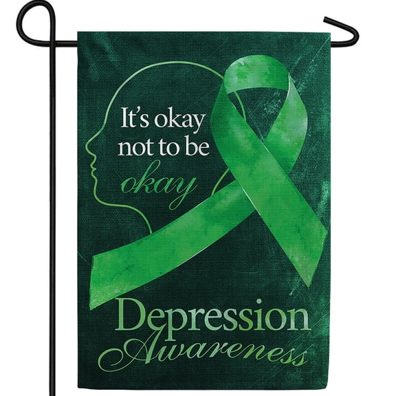 America Forever Depression Awareness Green Ribbon Double Sided Garden Flag, 12.5 x 18 inch Mental Health Support Outdoor Yard Decor Banner Understanding Solidarity Decorations