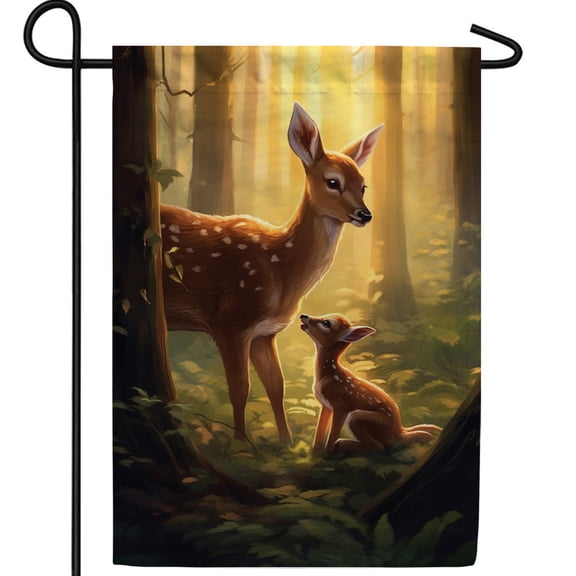 America Forever Doe and Fawn Forest Garden Flag, 12.5 x 18 inch Double Sided, Deer Family Wildlife Flag, Mystical Forest Animal Decor, Nature Wildlife Yard Flag