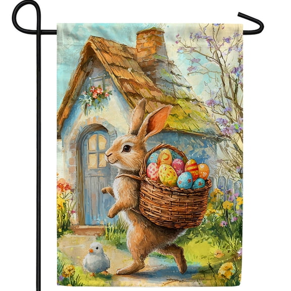 America Forever Easter Bunny Cottage Garden Flag, 12.5 x 18 inch Double Sided, Rabbit Basket Chick, Spring Storybook Fairytale, Traditional