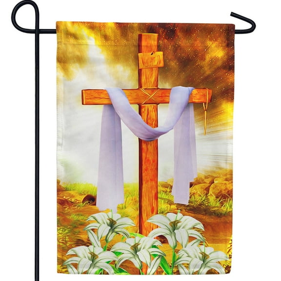 America Forever Easter Cross Garden Flag 12.5 x18 inch Double Sided He is Risen Religious Lilies Floral Flower Farmhouse Small Spring Holiday Seasonal Easter Day Flags for Outdoor Yard Lawn Decoration