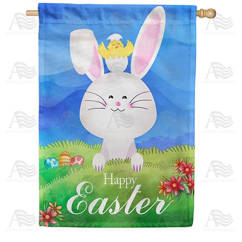 America Forever Egg-cited For Easter House Flag, 28 x 40 inch Double Sided, Bunny Chick Easter Egg Banner, Spring Holiday Outdoor Decor, Seasonal Garden Yard Decorations