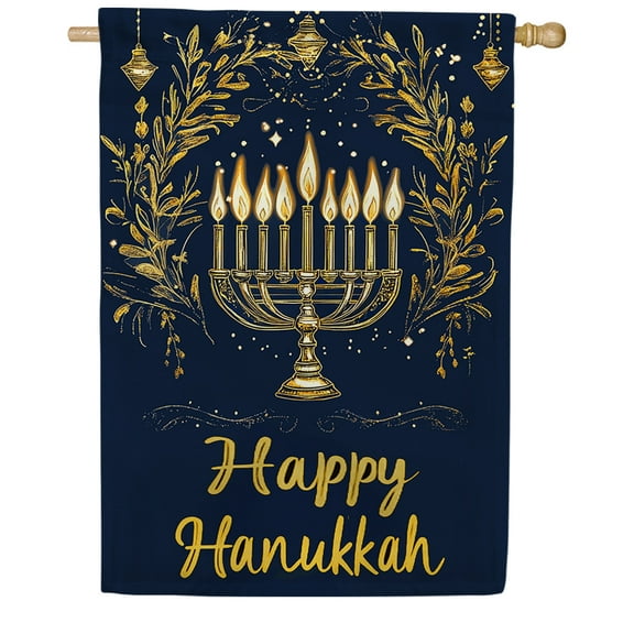 America Forever Elegant Gold Menorah Hanukkah House Flag, 28 x 40 inch Double Sided, Nine Candles Jewish Holiday Festival Lights Winter Chanukah Outdoor Yard Decoration Banner
