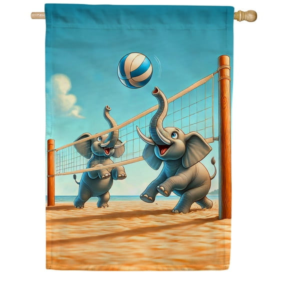 America Forever Elephant Volleyball Game House Flag, 28 x 40 inch Double Sided, Beach Party Signs, Elephants House Flags, Sports Play Flags, Summer Outdoor Decorative for Lawn and House Dcor