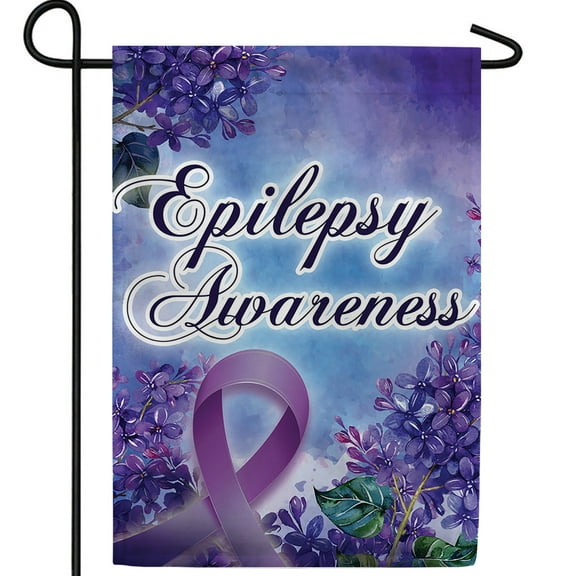 America Forever Epilepsy Awareness Garden Flag, 12.5 x 18 inch Double Sided, Purple Ribbon Flag, Lavender Floral Design, Neurological Support, Seizure Disorder Yard Decor